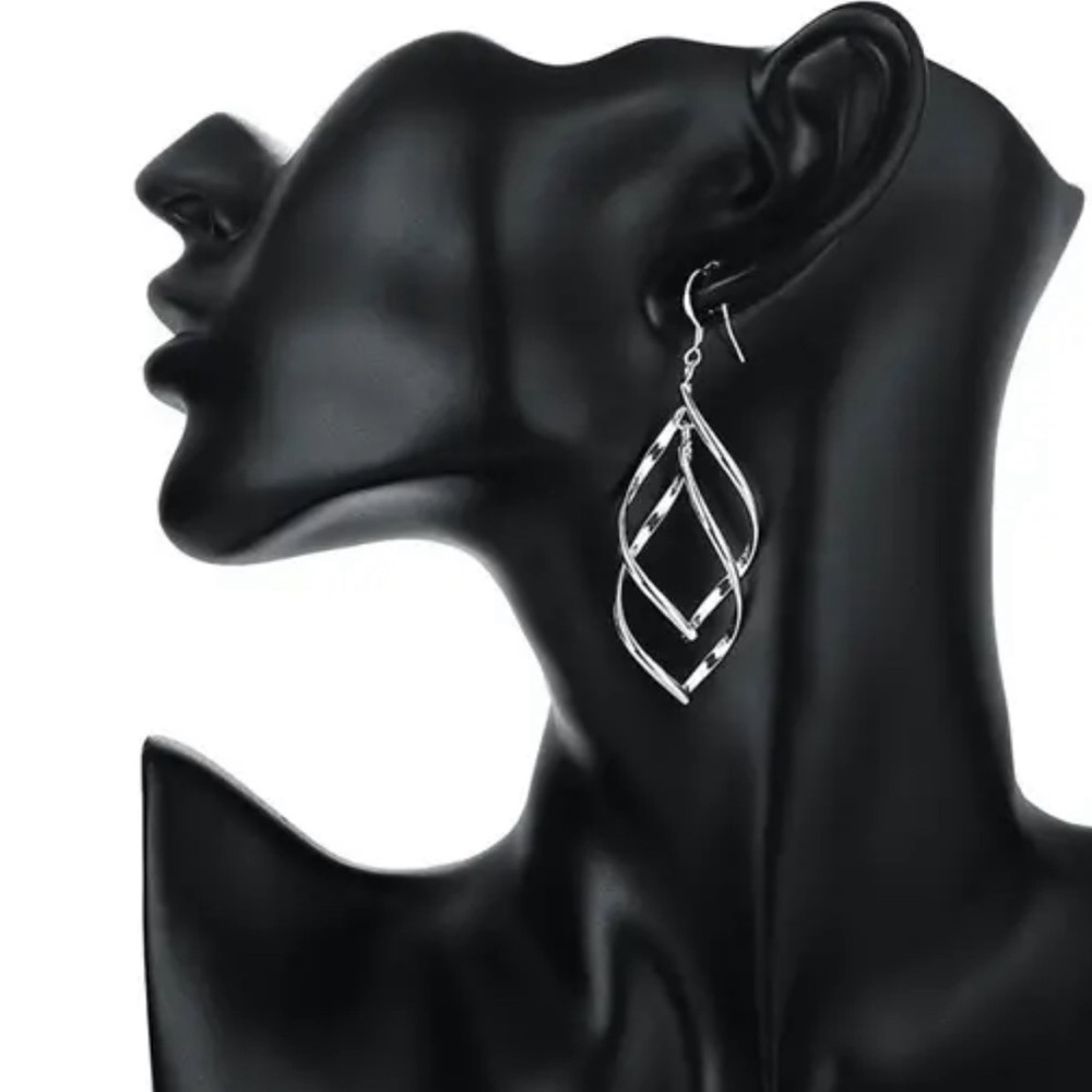 Geometric Silver Spiral 2” Earrings - New